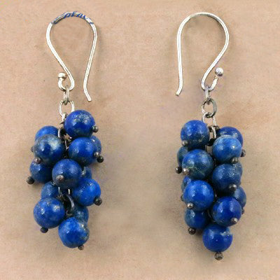 Lapis Lazuli Bead Drop Earrings | 925 Silver Hook Earrings for Women