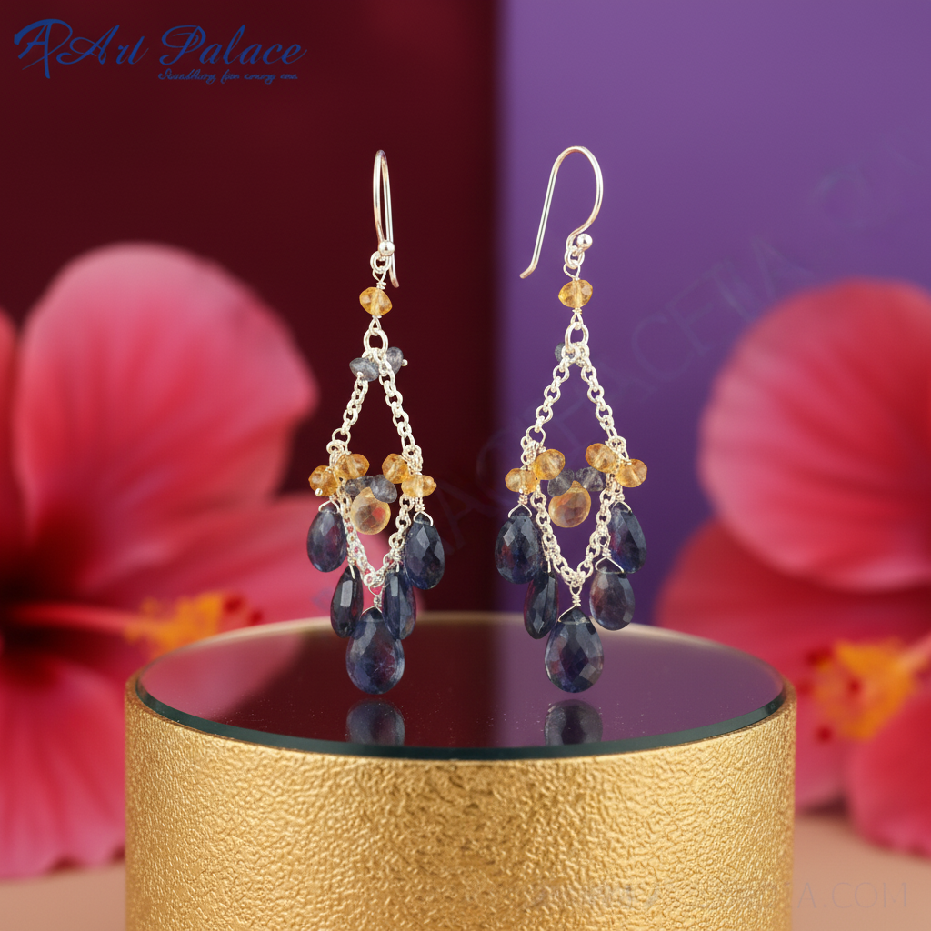 925 Silver Gemstone Chandelier Earrings | Women's Jewelry Gift
