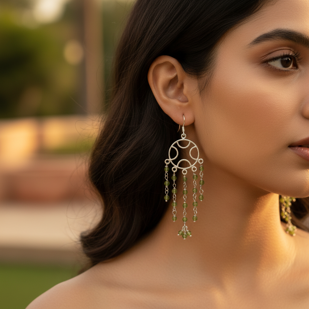 925 Silver Peridot Dangle Earrings | Green Gemstone Jewelry