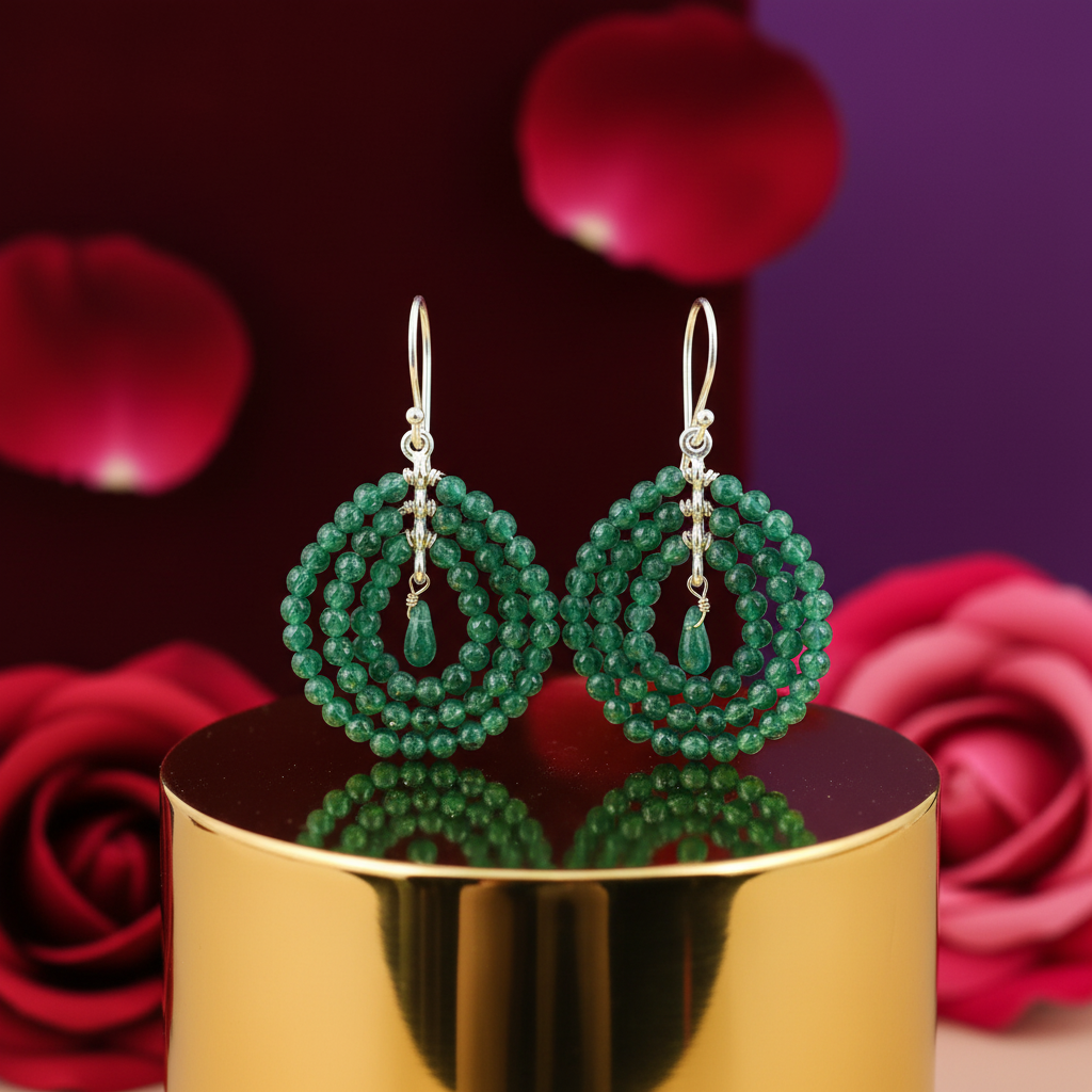 Emerald bead earrings for women | dangle drop jewelry