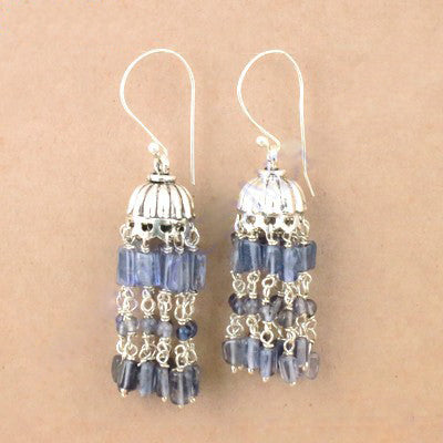 925 Silver Blue Gemstone Tassel Earrings for Women | Dangle Earrings