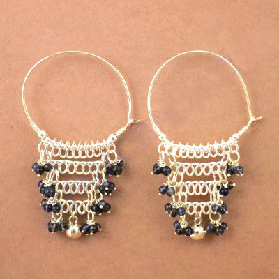 925 Silver Blue Gemstone Hoop Earrings for Women | Dangle