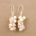 Load image into Gallery viewer, Silver Pearl &amp; Rose Quartz Earrings | Cluster Drop Earrings
