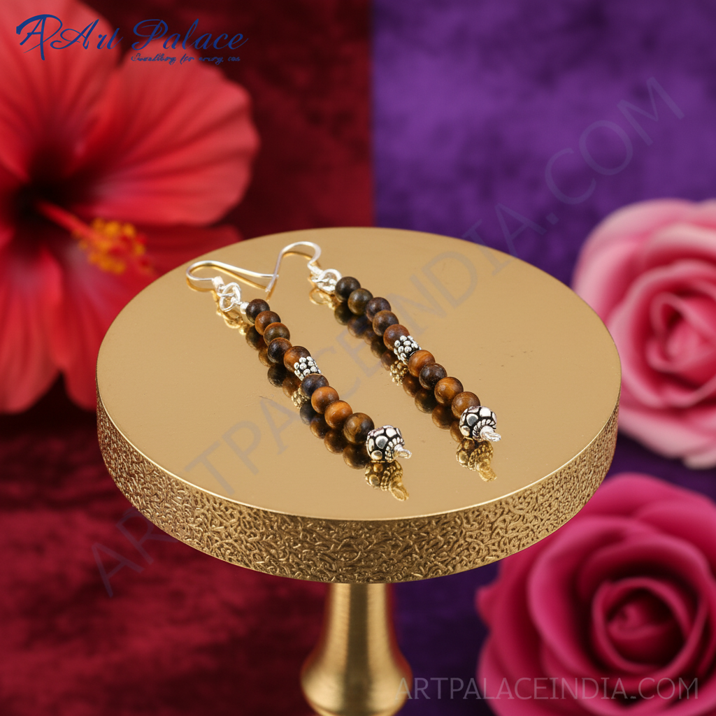 925 Silver Tiger Eye Bead Earrings for Women | Gemstone Jewelry