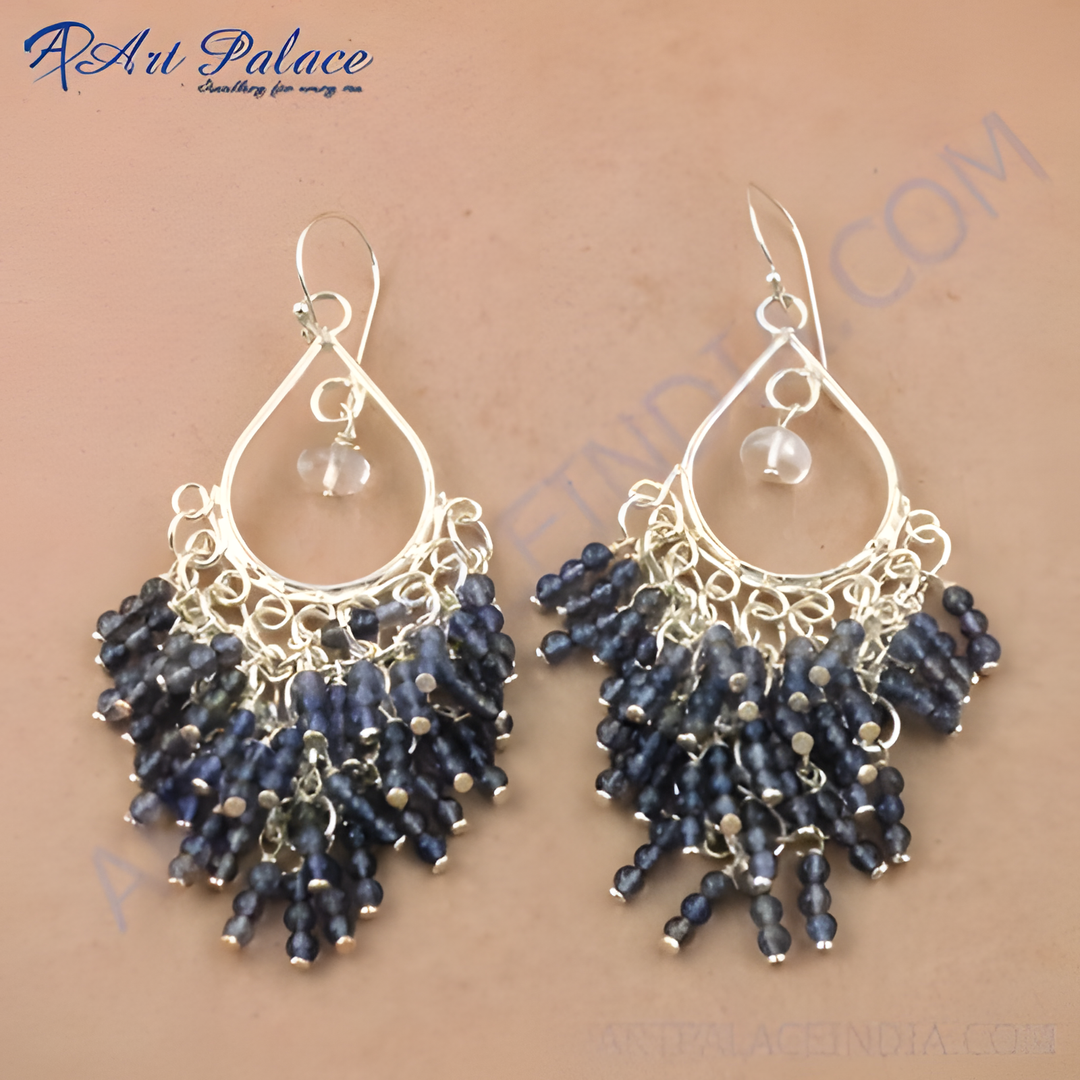 925 sterling silver chandelier earrings with blue iolite gemstone beads
