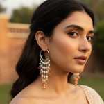 Load image into Gallery viewer, 925 Silver Pearl &amp; Red Gemstone Dangle Earrings | For Women
