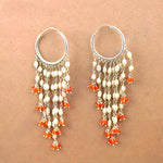 Load image into Gallery viewer, 925 Silver Pearl &amp; Red Gemstone Dangle Earrings | For Women
