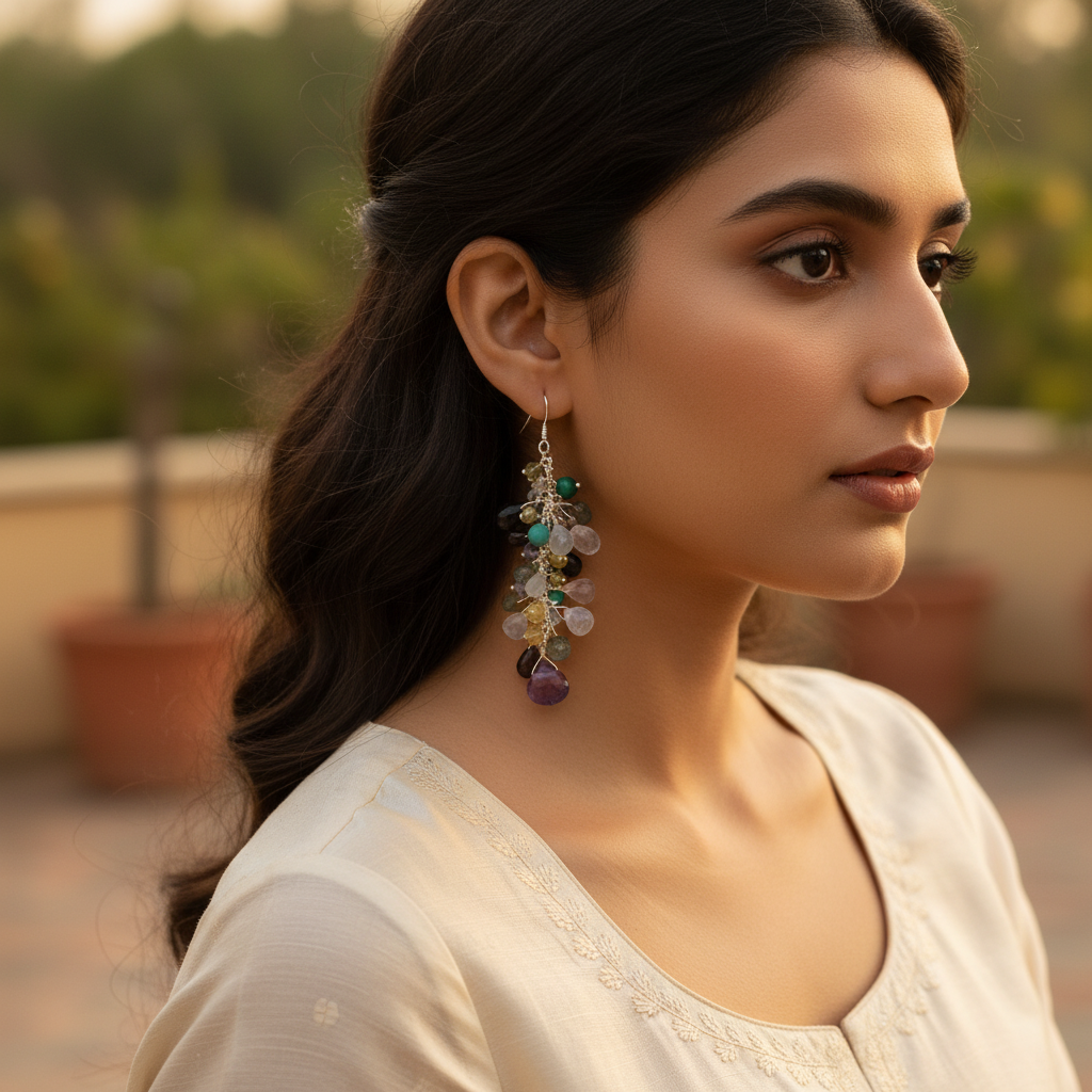 925 Silver Multi-Gemstone Dangle Earrings for Women