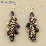 Load image into Gallery viewer, Garnet cluster dangle earrings in 925 sterling silver with red gemstones.
