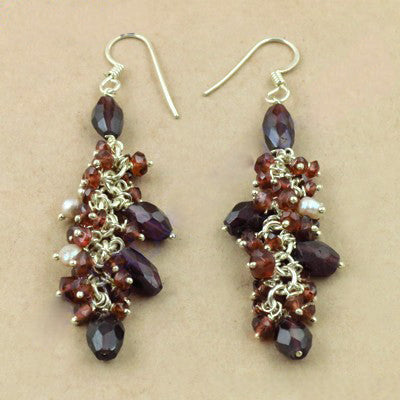 Garnet Cluster Dangle Earrings | 925 Silver | For Women