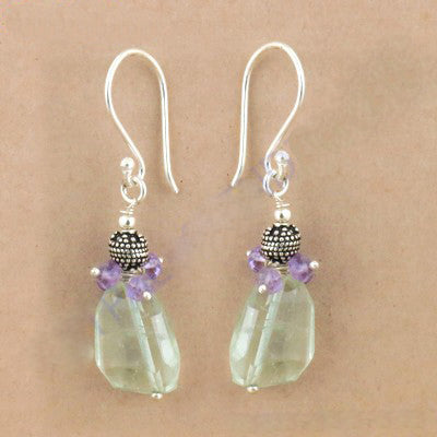 925 Silver Green Quartz & Amethyst Earrings for Women
