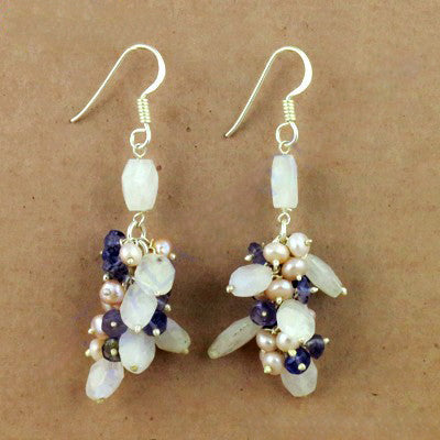 Silver Pearl & Gemstone Dangle Earrings | Women's Jewelry Gift