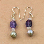 Load image into Gallery viewer, Silver Amethyst &amp; Pearl Drop Earrings for Women | Gemstone Jewelry
