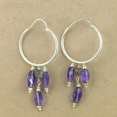 925 Silver Amethyst Hoop Earrings | Dangle Drop Earrings