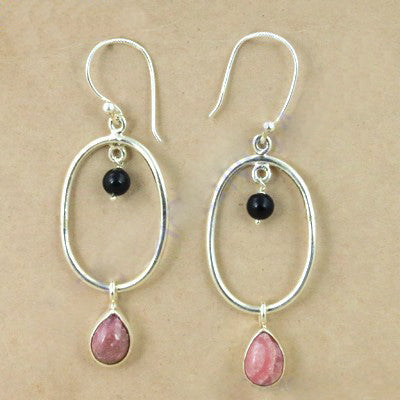 925 Silver Pink Gemstone Oval Drop Earrings for Women