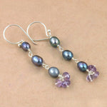 Load image into Gallery viewer, 925 Silver Pearl &amp; Amethyst Drop Earrings for Women | Gift
