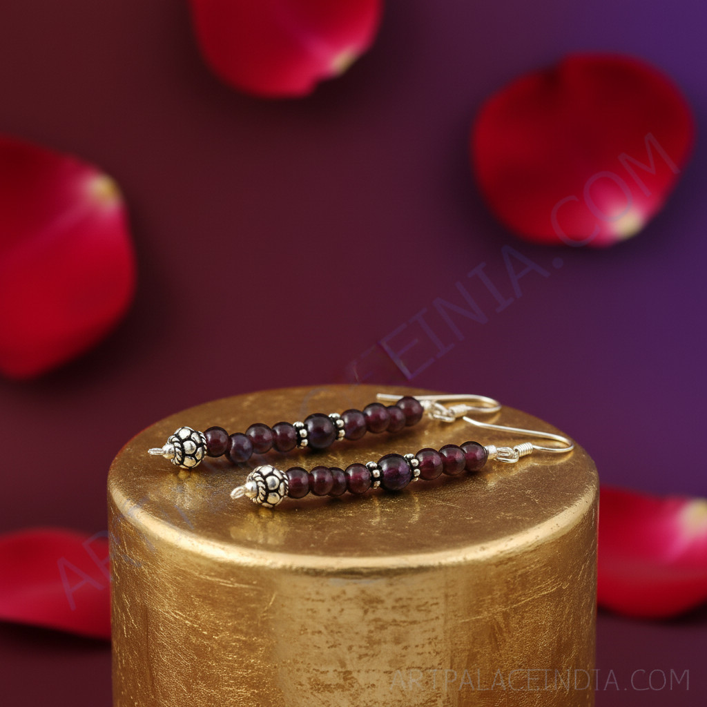 925 Sterling Silver Garnet Bead Drop Earrings for Women