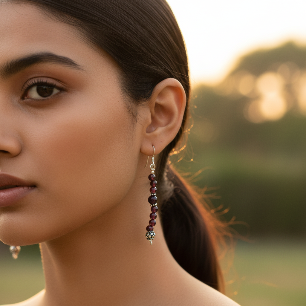 925 sterling silver garnet bead drop earrings for women