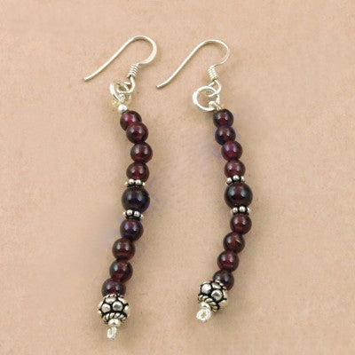 925 Sterling Silver Garnet Bead Drop Earrings for Women