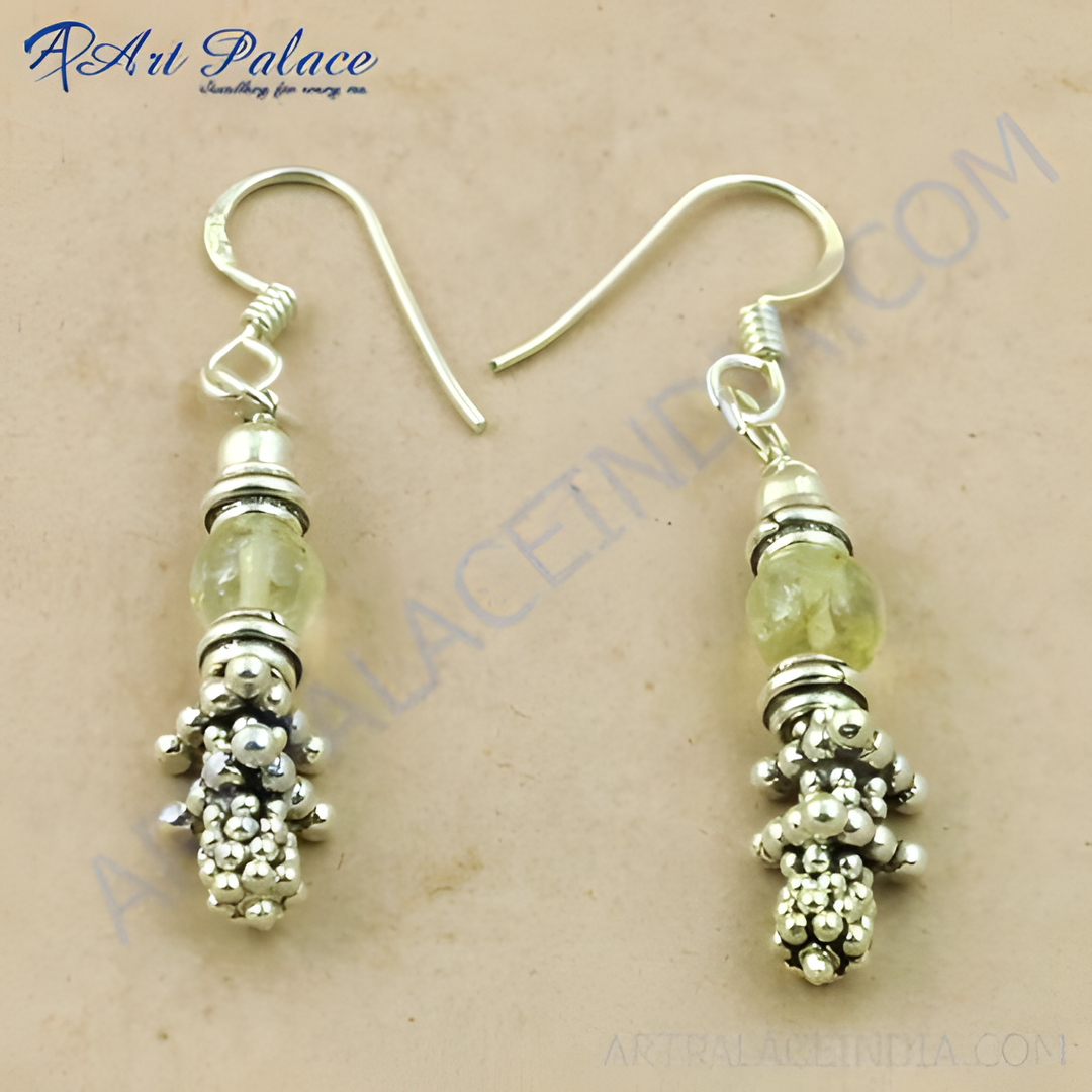 925 sterling silver dangle earrings with citrine gemstones and beaded detailing.