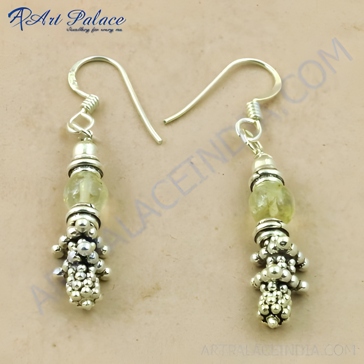 925 sterling silver dangle earrings with citrine gemstones and beaded detailing