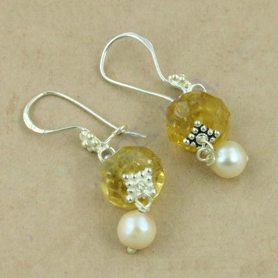 925 Silver Citrine & Pearl Drop Earrings for Women | Gift