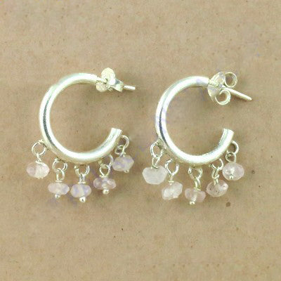 925 Sterling Silver Rose Quartz Hoop Earrings for Women