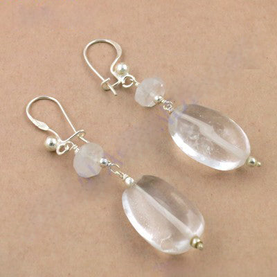 925 Sterling Silver Clear Quartz Drop Earrings for Women