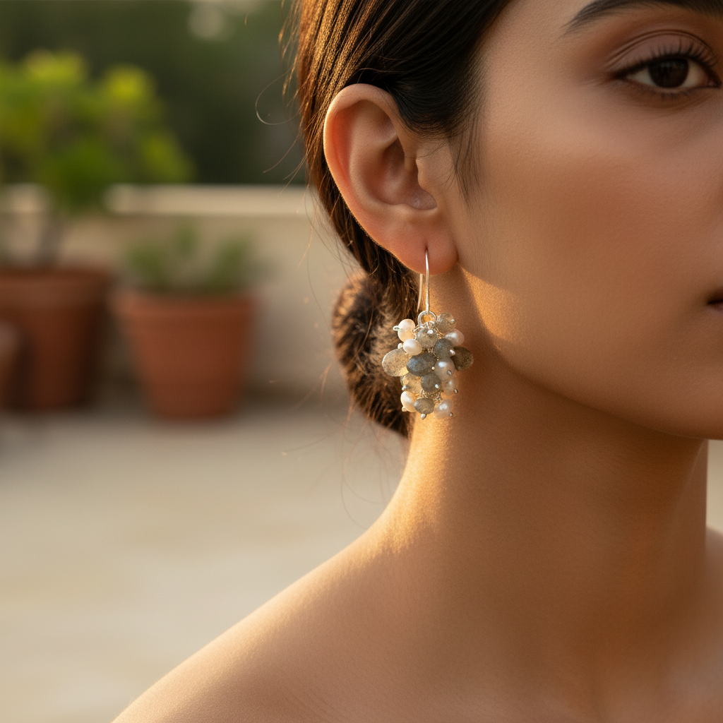 925 silver freshwater pearl & labradorite earrings for women