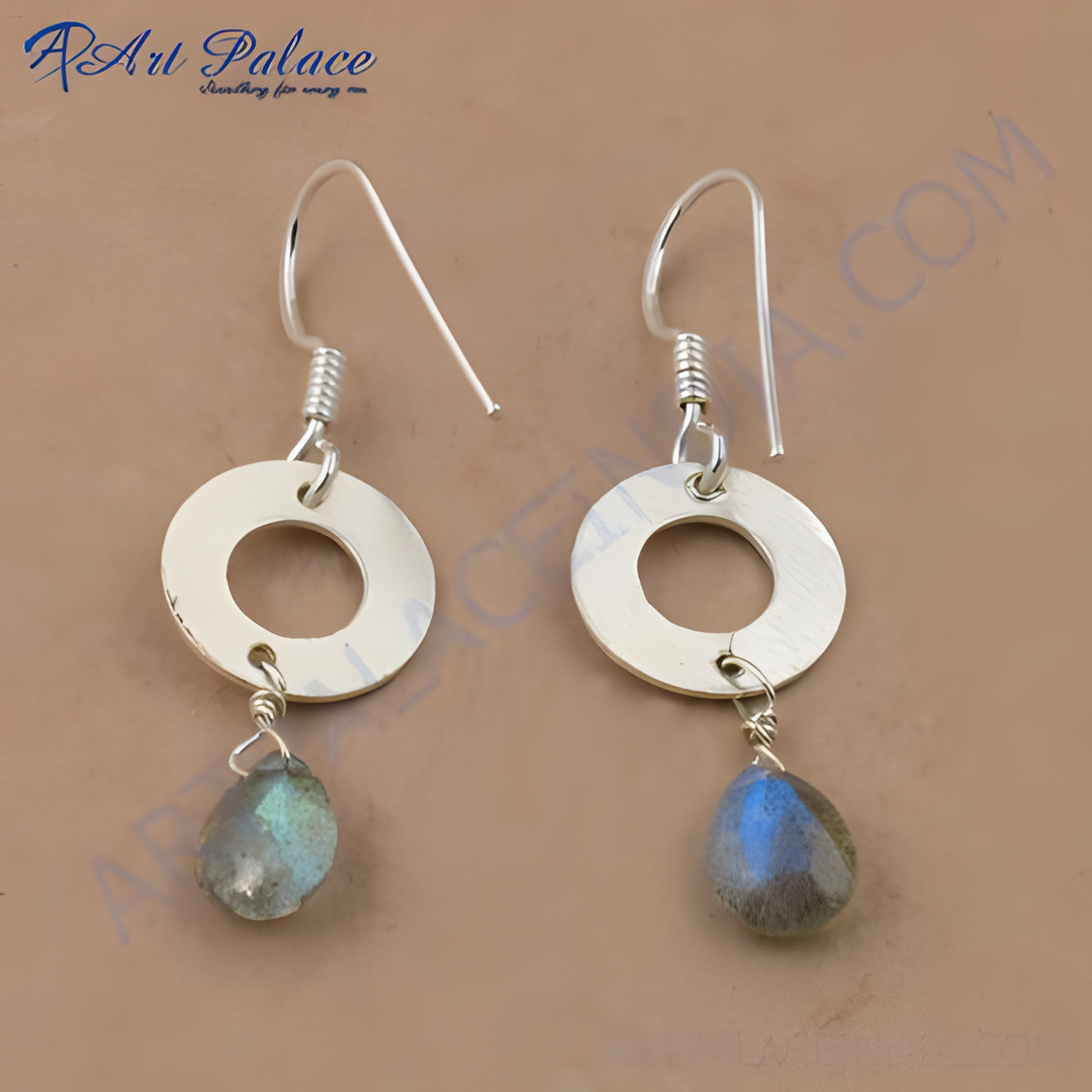 925 sterling silver drop earrings with blue and green labradorite gemstones