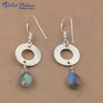 Load image into Gallery viewer, 925 sterling silver drop earrings with blue and green labradorite gemstones
