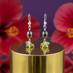 Load image into Gallery viewer, Silver Pearl &amp; Peridot Drop Earrings for Women | Dangle Earrings
