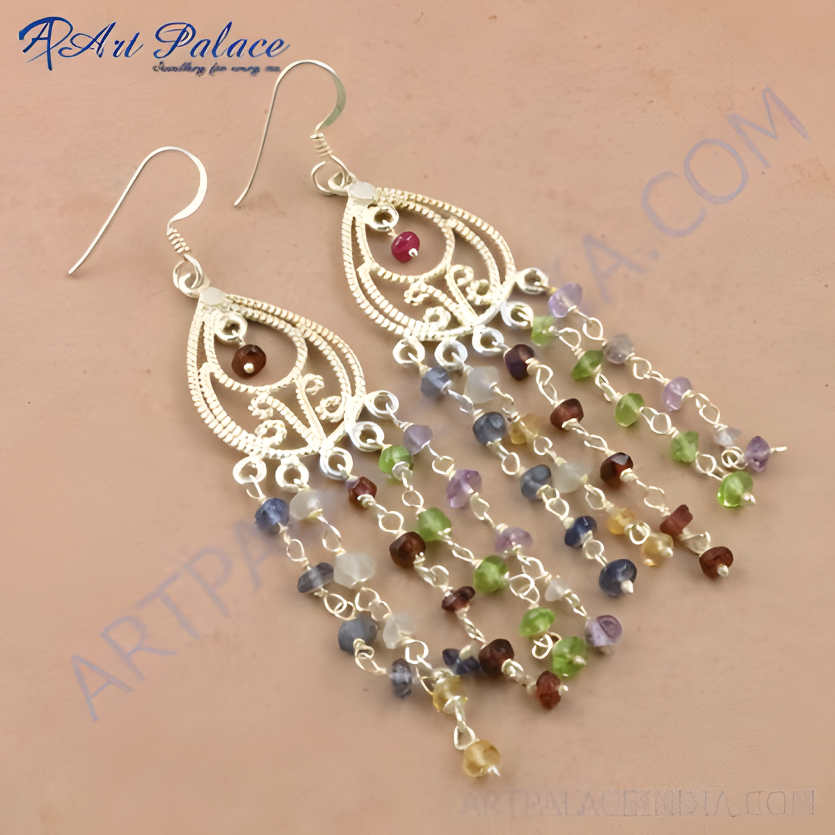 925 sterling silver chandelier earrings with multi colored gemstone dangles