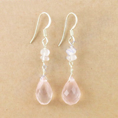 925 Silver Rose Quartz Drop Earrings for Women | Gemstone Jewelry