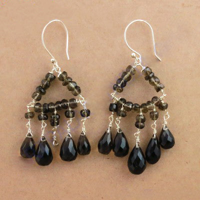 Smoky Quartz Teardrop Chandelier Earrings | Sterling Silver