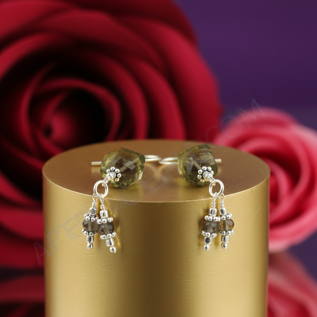 925 Silver Green Gemstone Earrings for Women | Dangle Jewelry