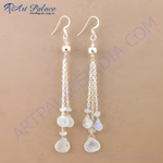 Load image into Gallery viewer, Sterling silver dangle earrings with pear-shaped moonstone gemstones for women
