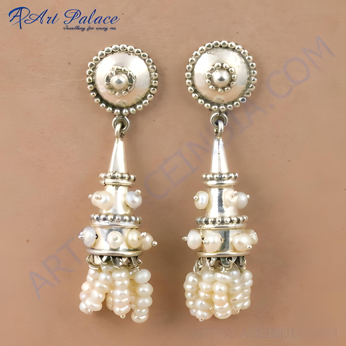 925 sterling silver dangle earrings with white pearls, a classic and elegant design
