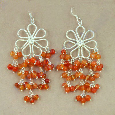 Silver Carnelian Bead Drop Earrings for Women | Gemstone Jewelry