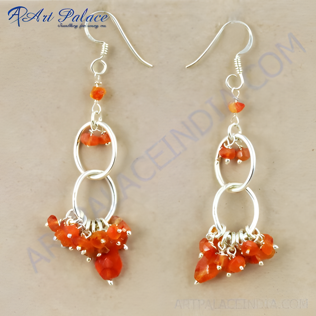 925 sterling silver dangle earrings with vibrant orange carnelian gemstones, perfect for any occasion.