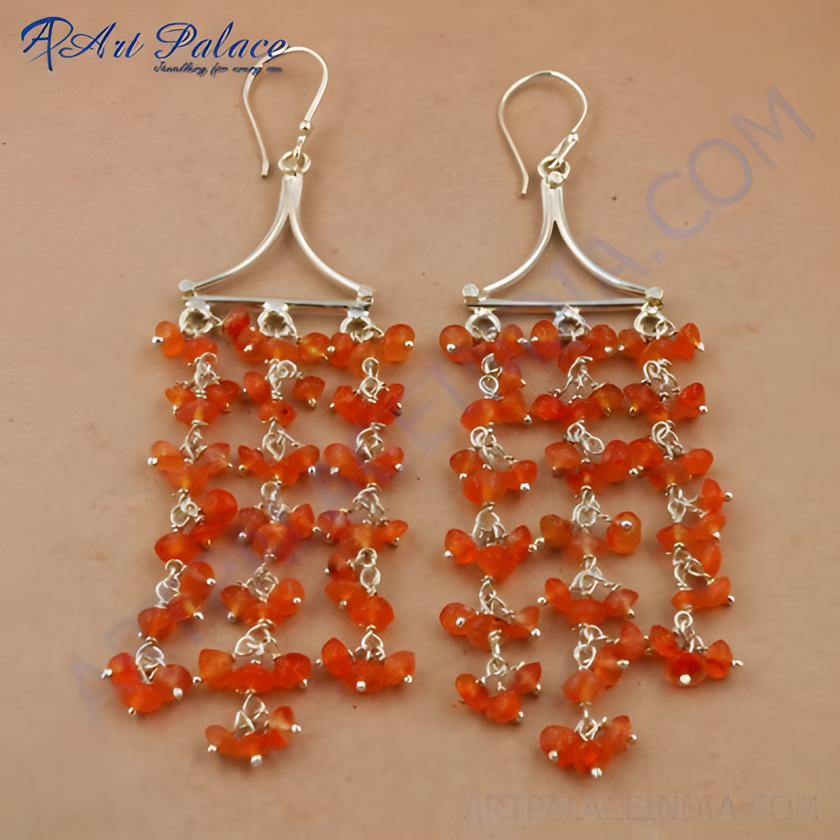 925 sterling silver dangle earrings with vibrant orange carnelian gemstone beads