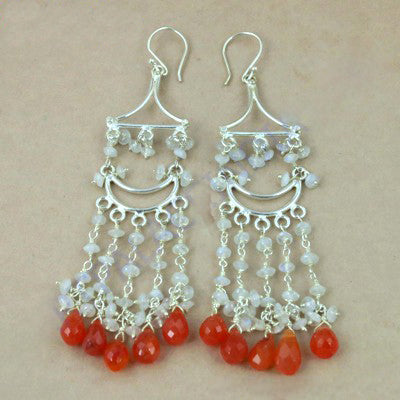 925 Silver Chandelier Earrings with Carnelian Gemstones for Women