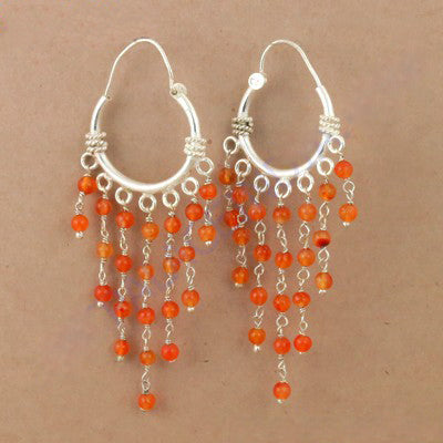 925 Silver Carnelian Bead Dangle Earrings for Women