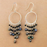 Load image into Gallery viewer, 925 Silver Pearl &amp; Black Bead Dangle Earrings for Women
