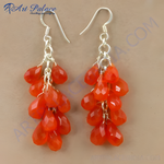Load image into Gallery viewer, 925 silver dangle earrings with faceted orange carnelian teardrop gemstones
