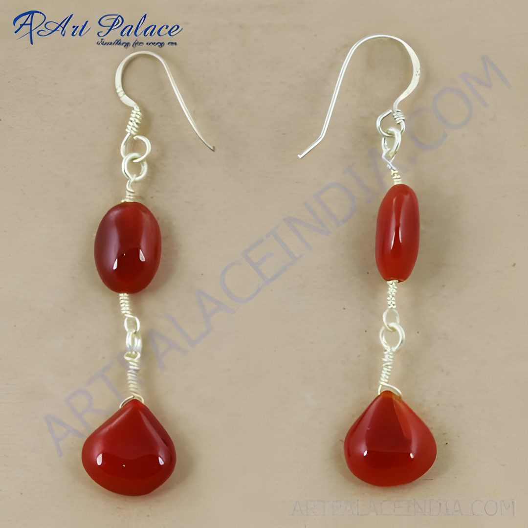 925 silver dangle earrings with red carnelian gemstones. Featuring a drop design.