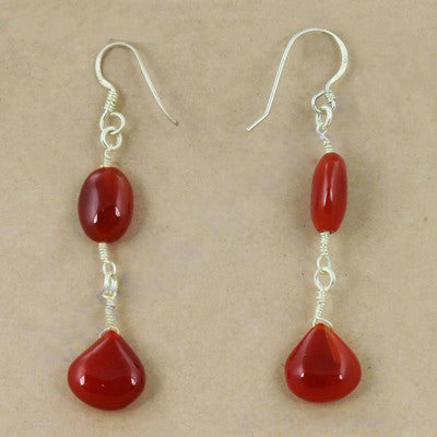 Red Carnelian Drop Earrings - 925 Silver Dangle Earrings for Women