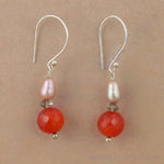 Load image into Gallery viewer, 925 Silver Red Carnelian &amp; Pearl Drop Earrings for Women
