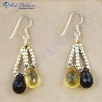 Load image into Gallery viewer, 925 sterling silver drop earrings with yellow and black gemstones, perfect for women's daily wear.
