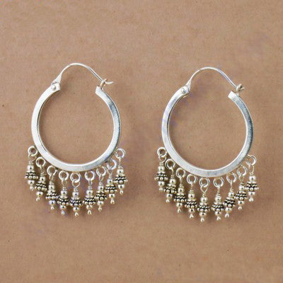 Silver Beaded Hoop Earrings for Women | Dangle Earrings